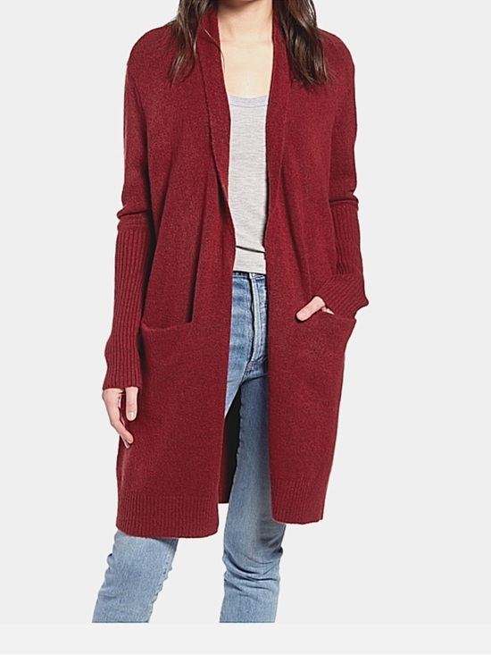 Treasure & Bond Sweaters - Treasure & Bond Red Ribbed Knit Longline Cardigan Sweater